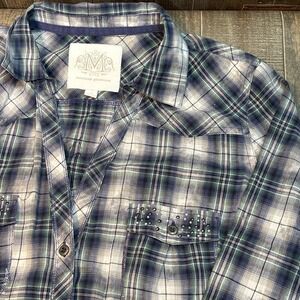 Maurices Premium Women's Plaid Flannel Shirt Size 1X Long Sleeve‎ Blue Green